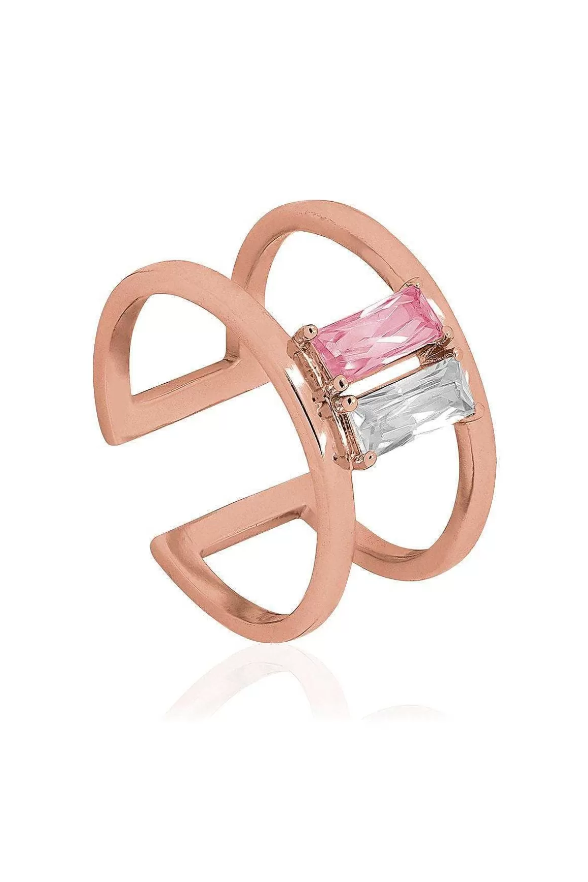 Tipperary Crystal Jewellery Baguette Cz Cage Ring In Rose Gold - One Size Flash Sale