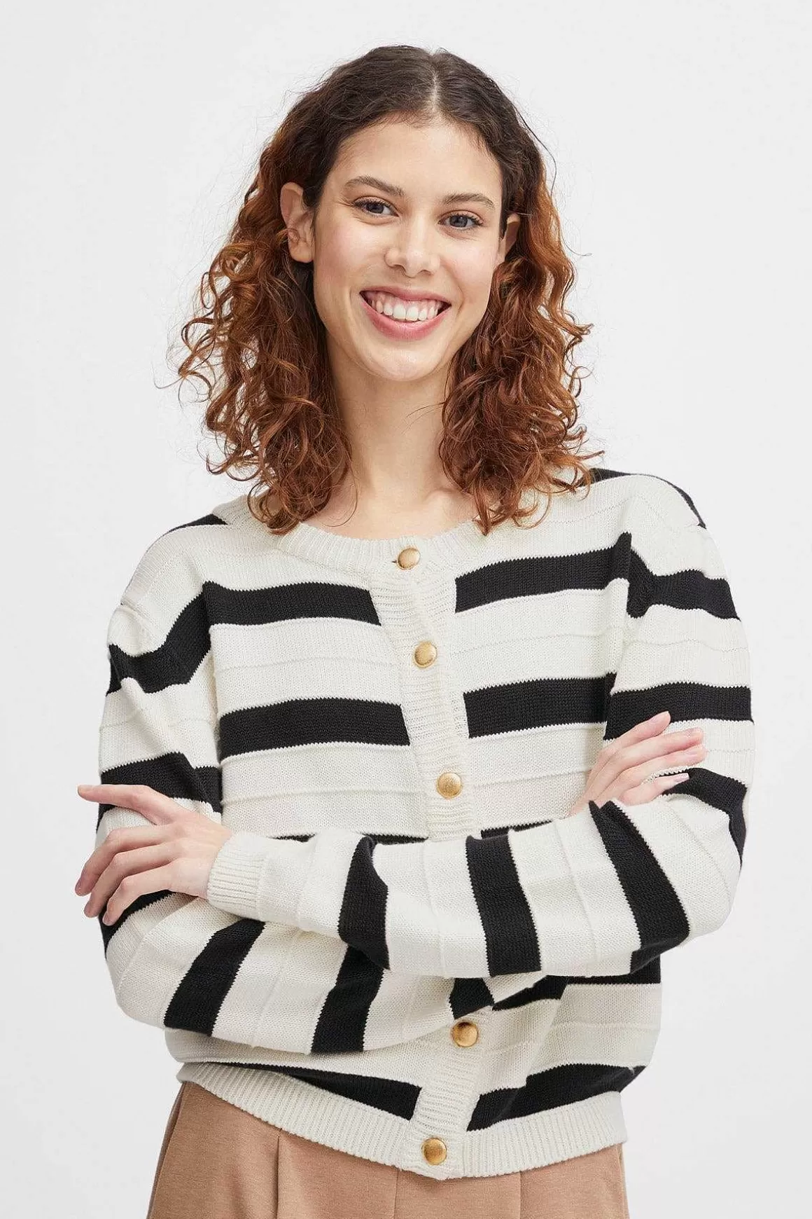 B.Young Bymocca Cream Striped Cardigan Clearance