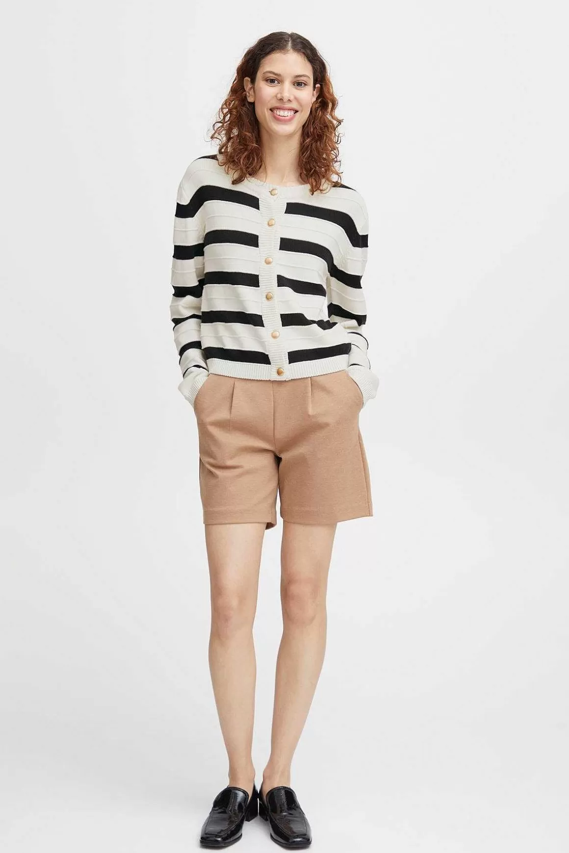 B.Young Bymocca Cream Striped Cardigan Clearance