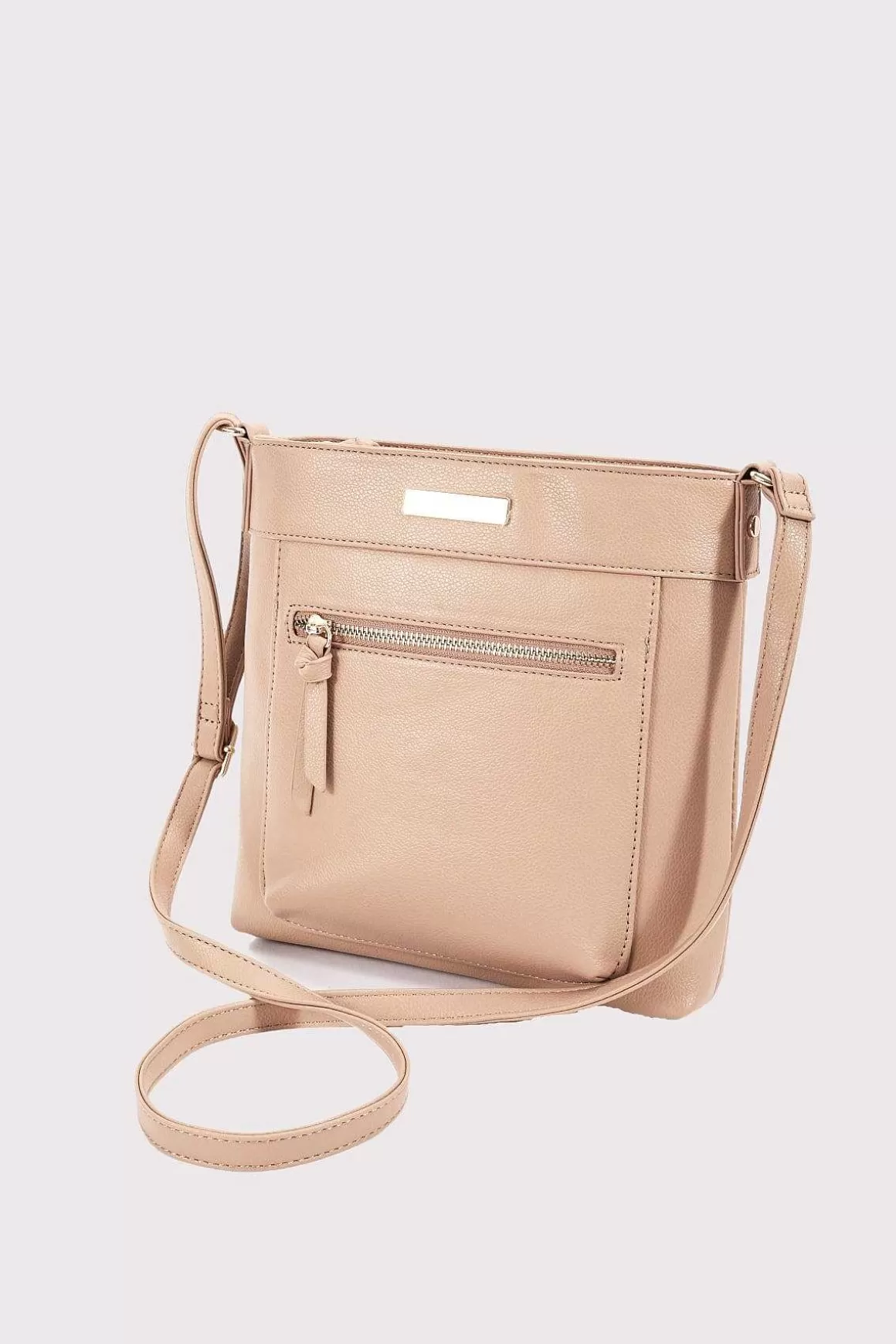 SOUL Accessories Classic Crossbody Front Zip Bag In Beige Clearance