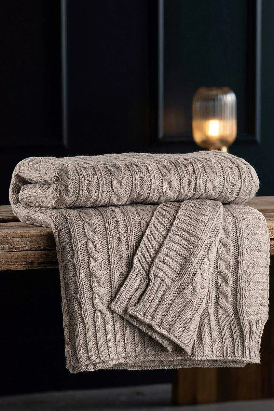 Galway Crystal Cool Grey Aran Knit Throw Clearance