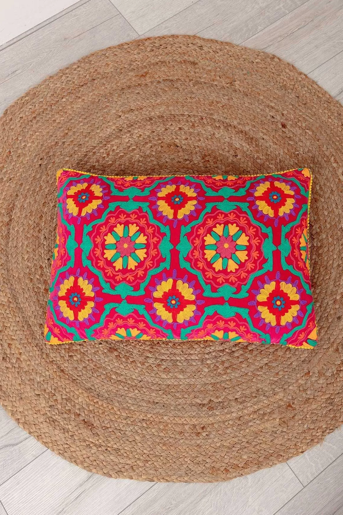 Carraig Donn HOME Coral Geometric Velvet Embroidered Cushion Sale