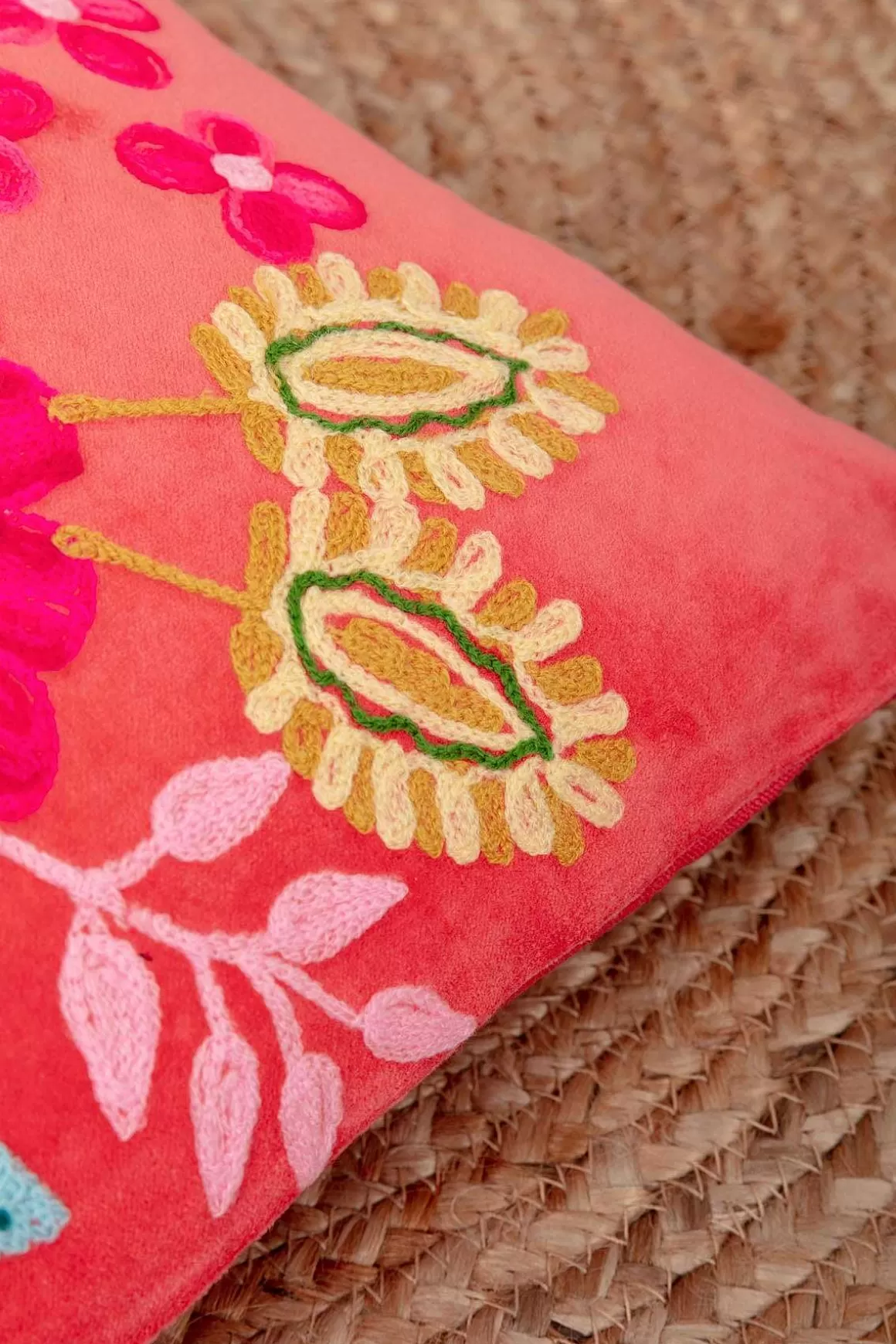 Carraig Donn HOME Coral Velvet Floral Embroidered Cushion Cheap