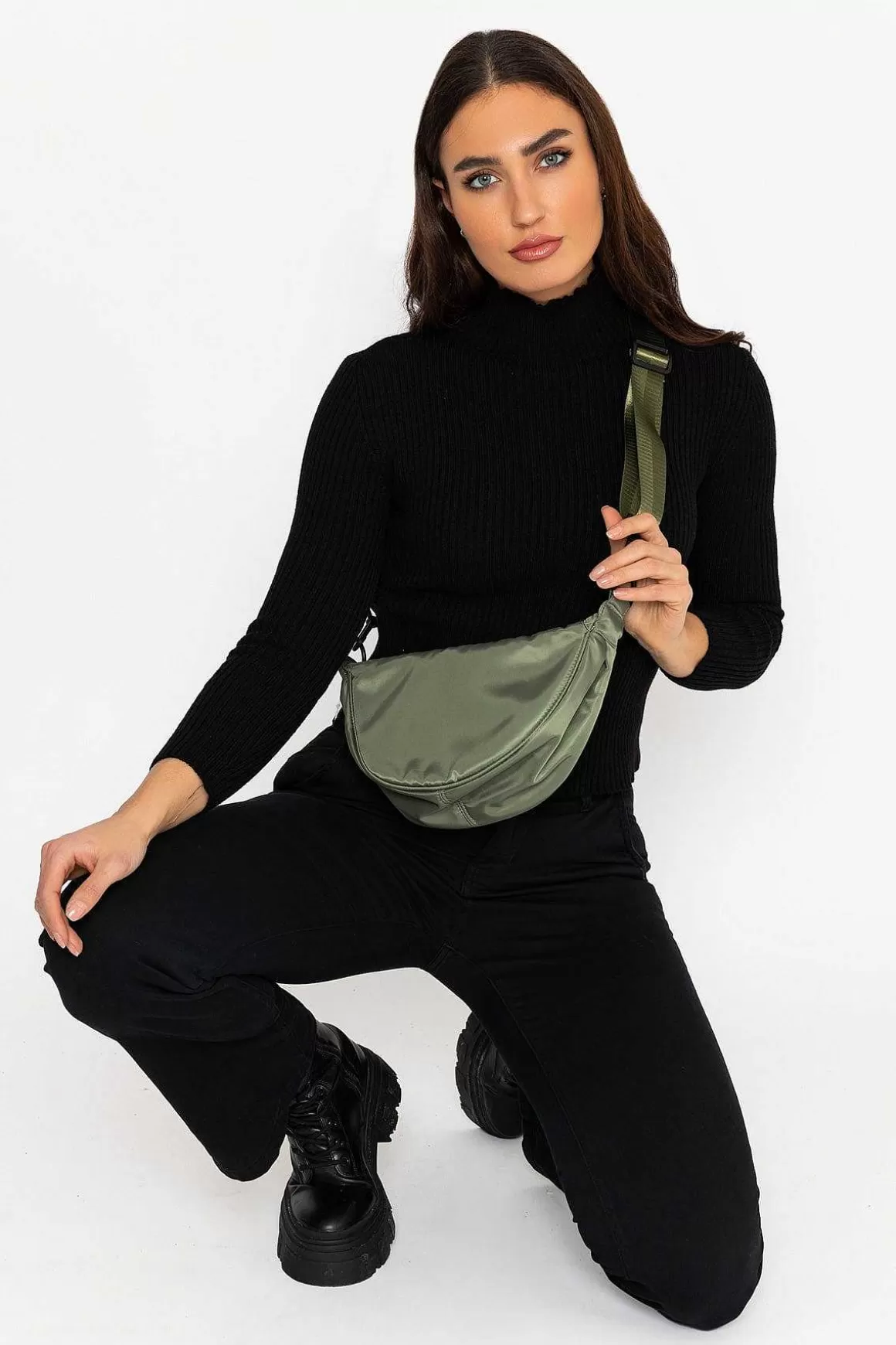 SOUL Accessories Crescent Shape Crossbody In Khaki New