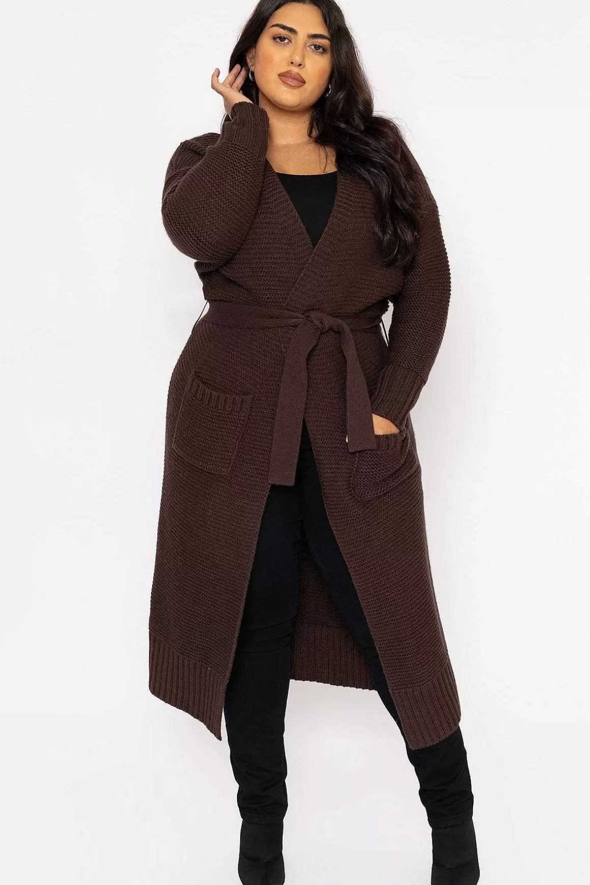 Vero Moda Curve Curve - Long Belted Cardigan In Brown Best Sale