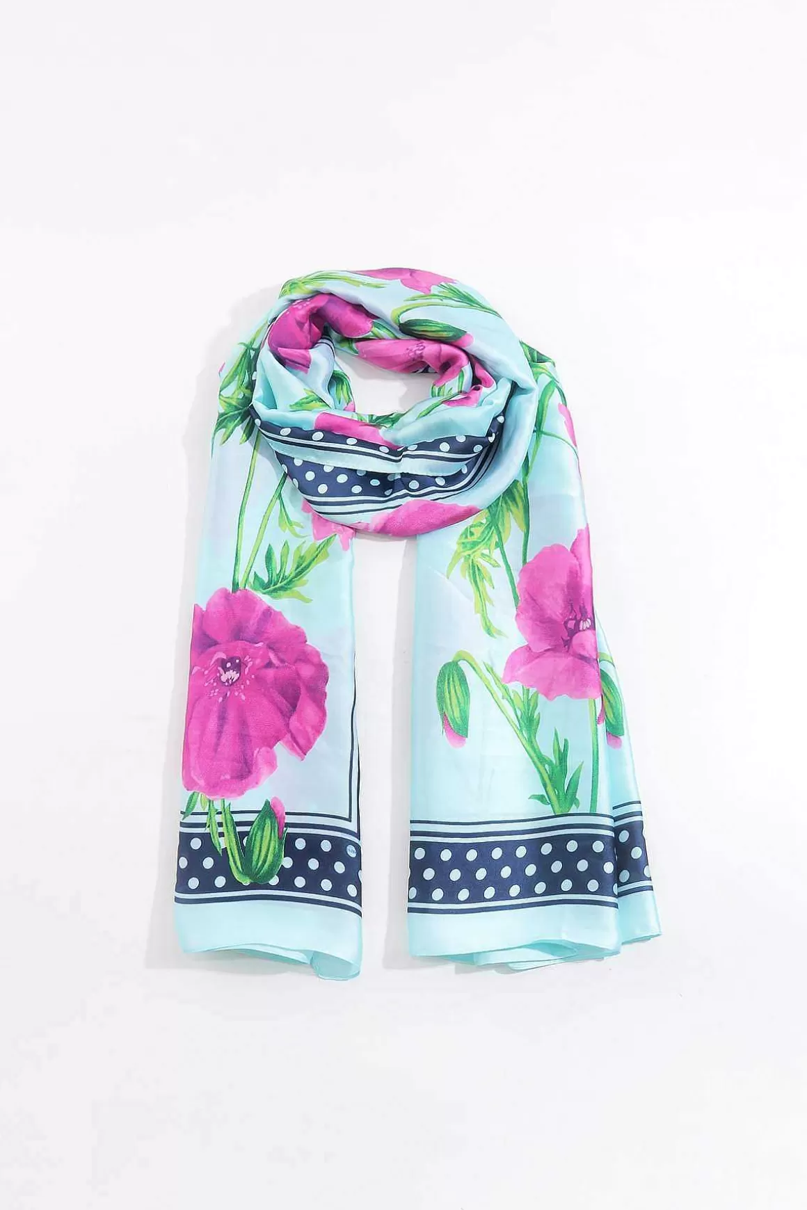 SOUL Accessories Floral Polka Boarder Scarf In Blue Cheap