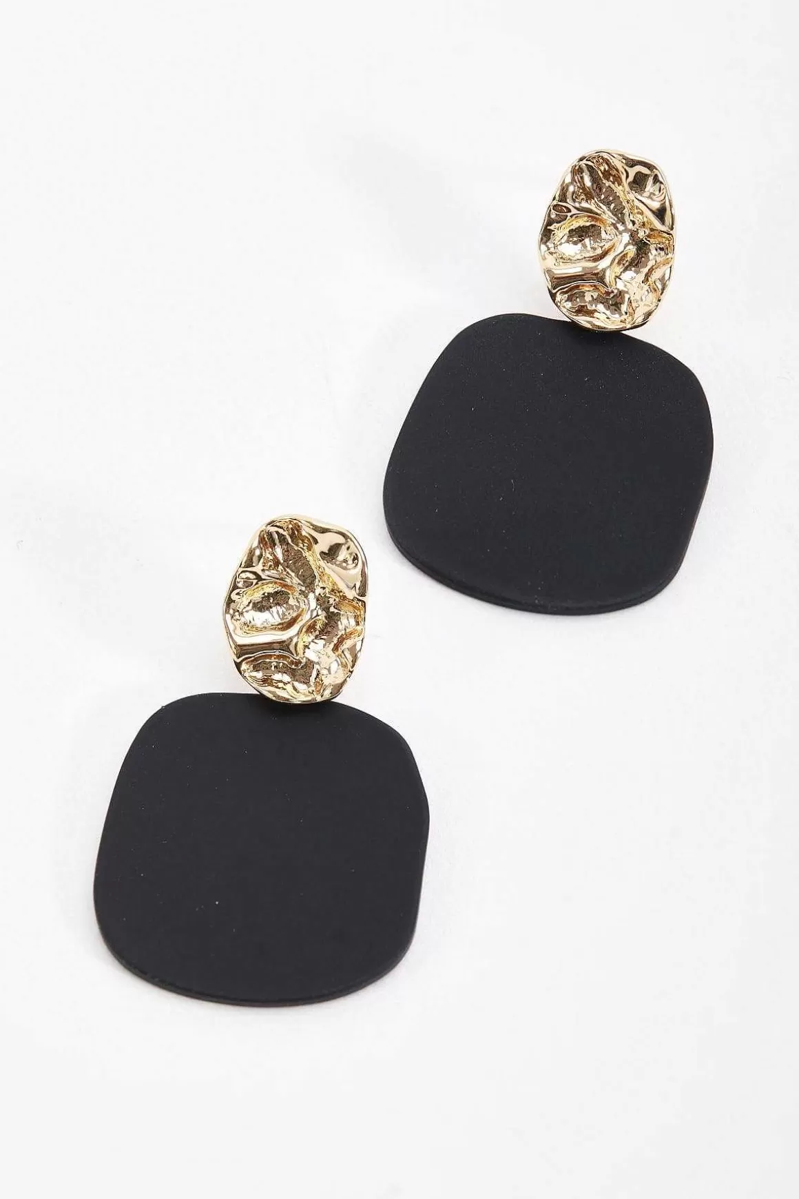 Soul Jewellery Geometric Textured Earrings In Gold & Black Discount