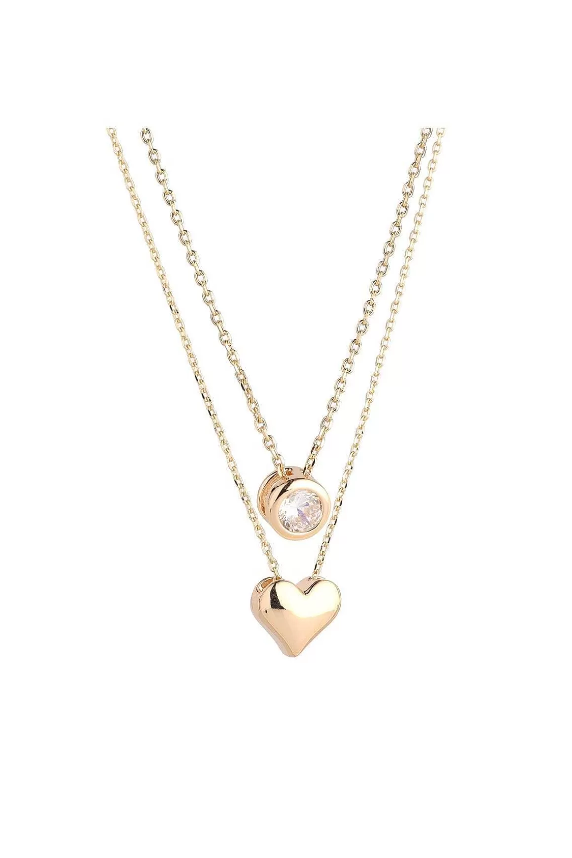 Knight & Day Gold Duo Heart & Solitaire Necklace New