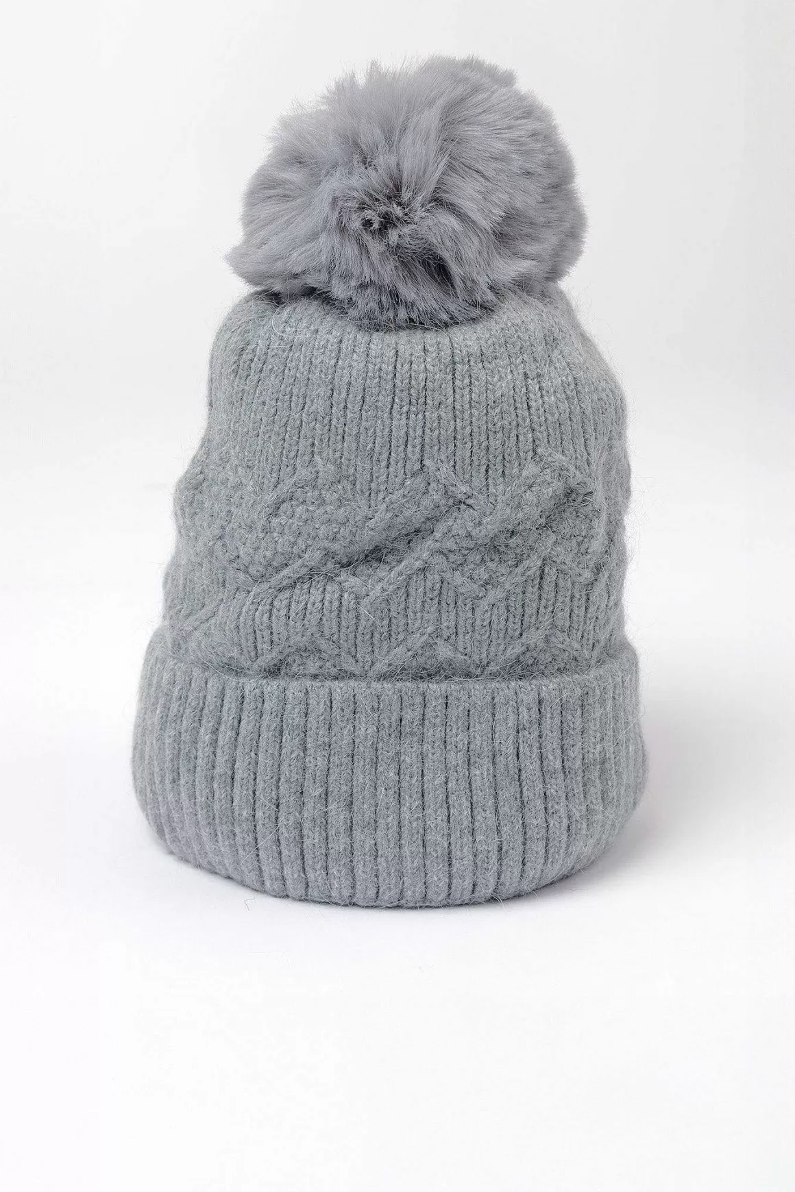 SOUL Accessories Grey Cable Knit Beanie With Pom Clearance