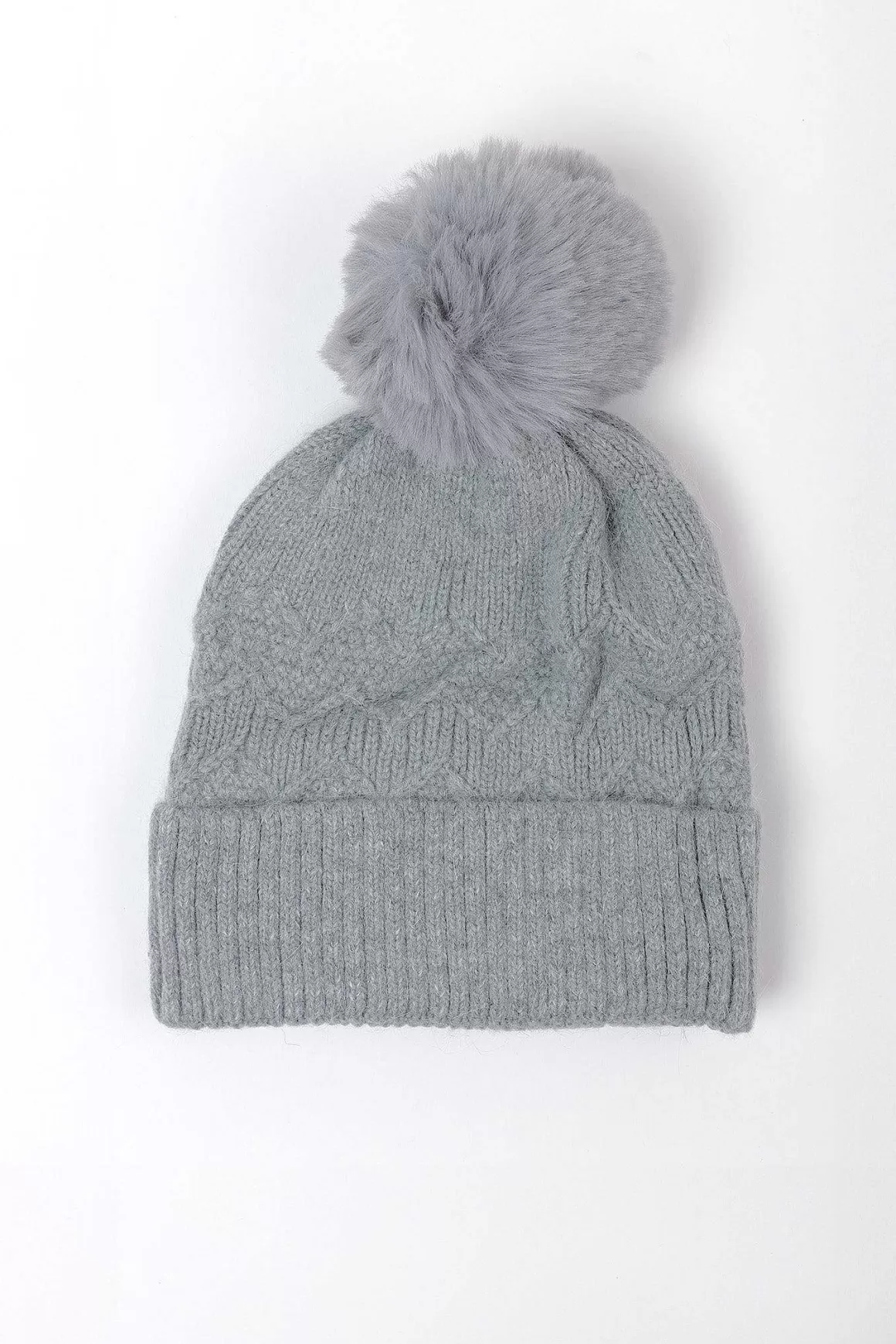 SOUL Accessories Grey Cable Knit Beanie With Pom Clearance