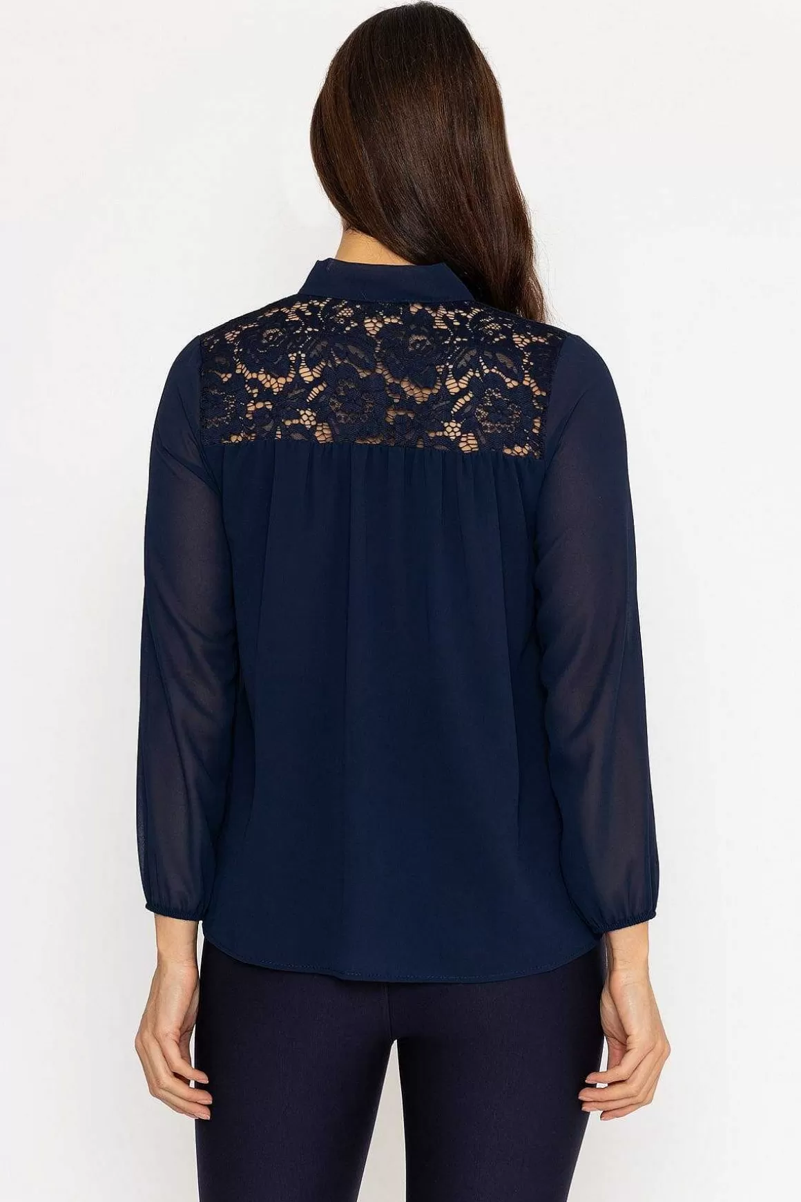 Pala D'oro Lace Insert Blouse In Navy Best Sale
