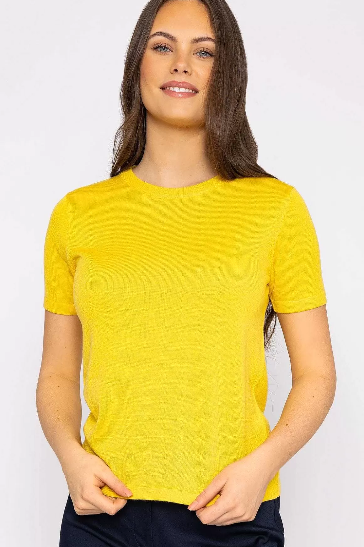 Kelly & Grace Weekend Merino Short Sleeve Crew In Yellow Shop