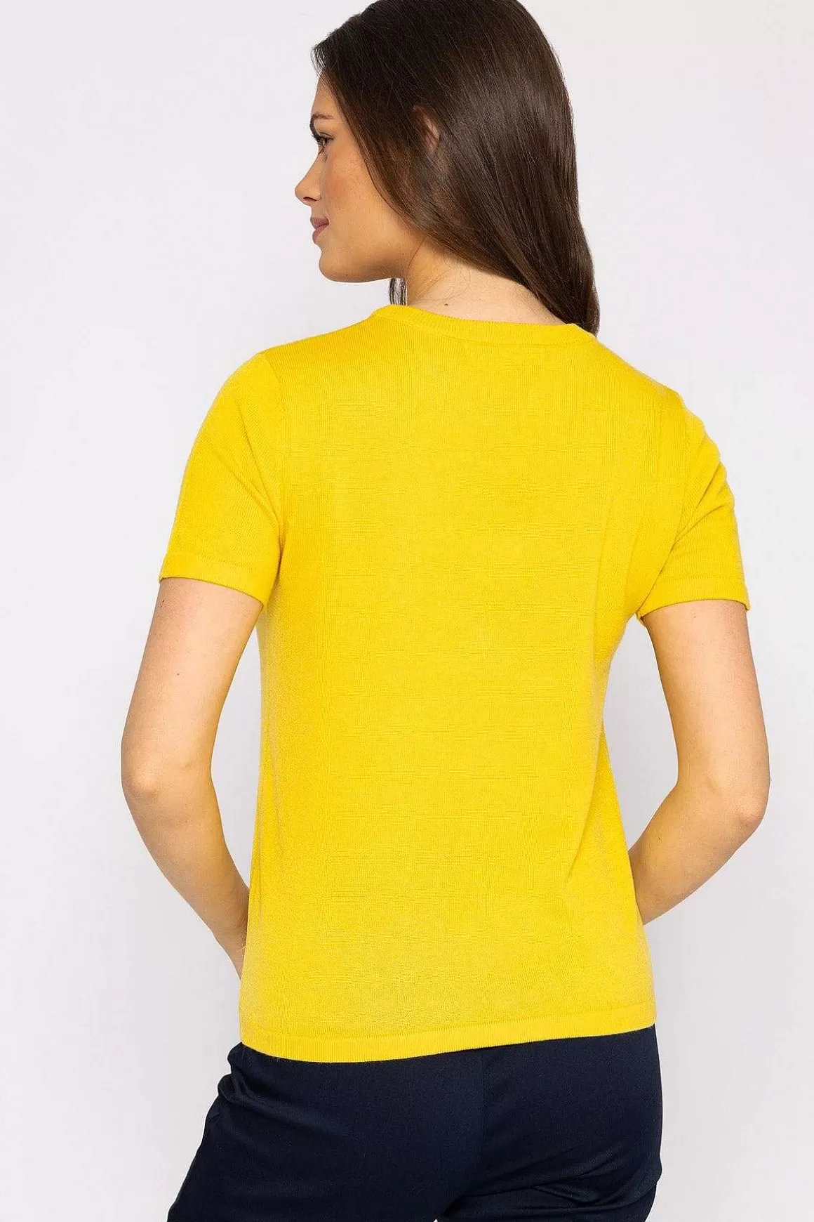 Kelly & Grace Weekend Merino Short Sleeve Crew In Yellow Shop