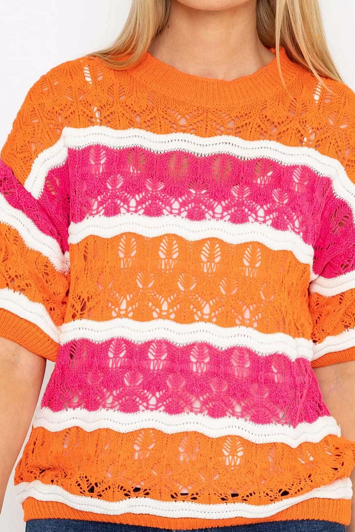Pala D'oro Pink And Orange Stripe Knit Jumper Flash Sale