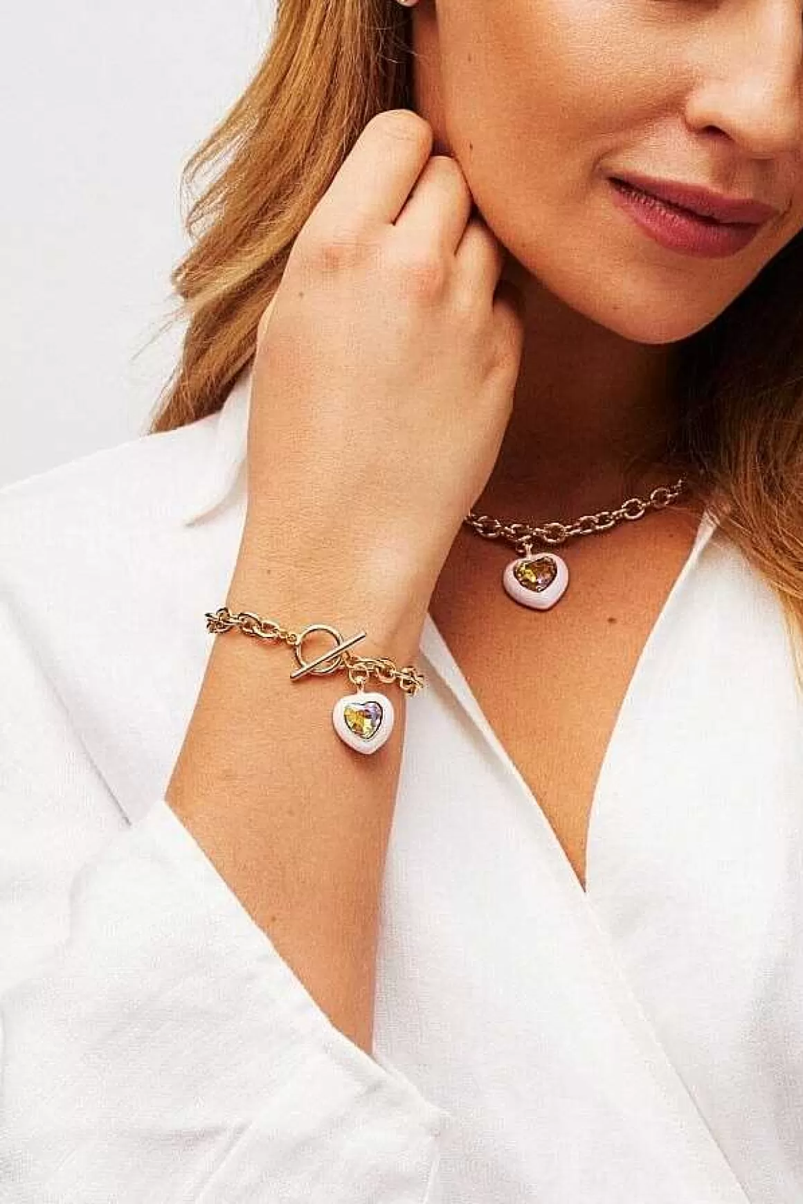 Knight & Day Pink Enamel Heart Bracelet Flash Sale