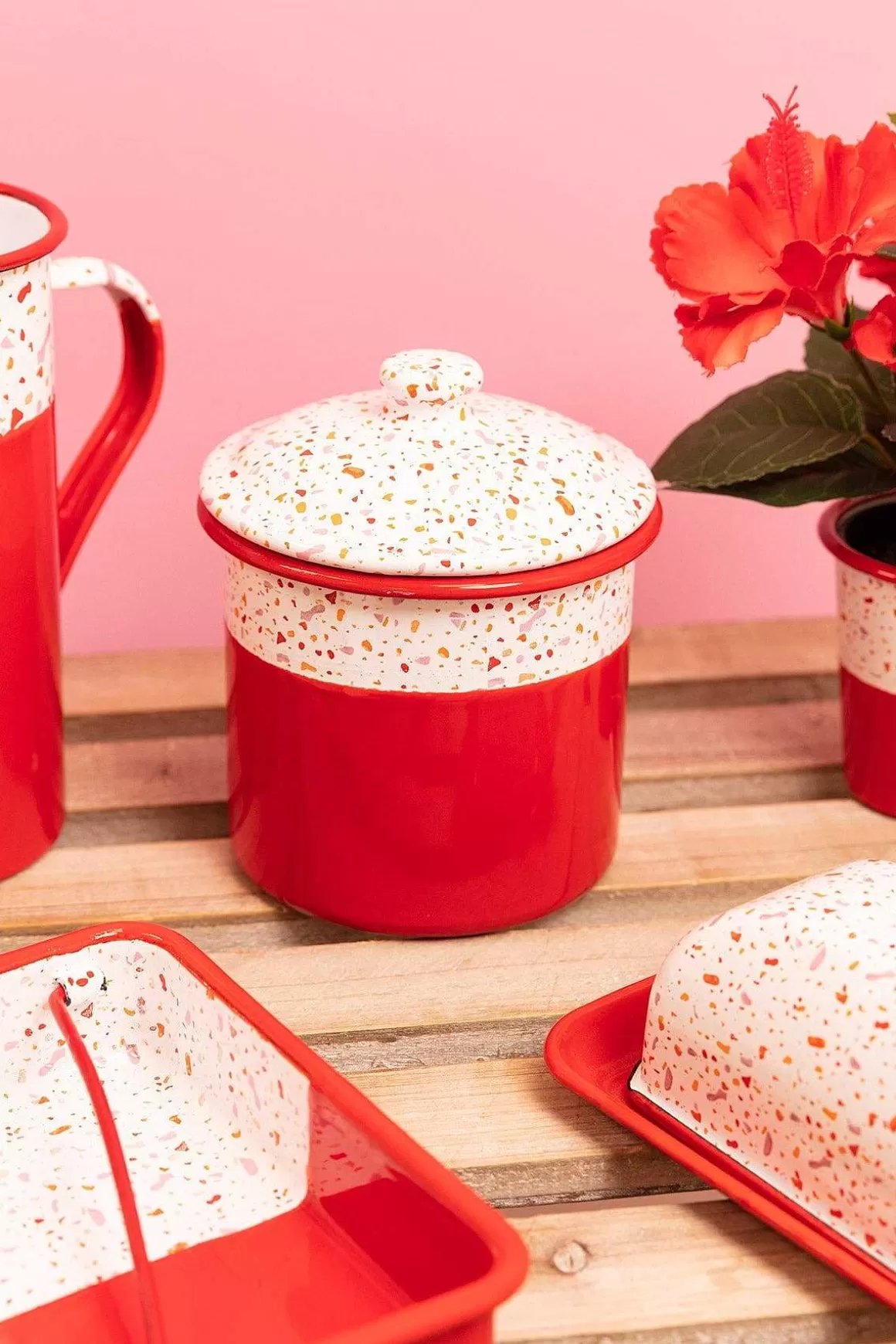 Carraig Donn HOME Red Splatter Print Enamel Canister Sale