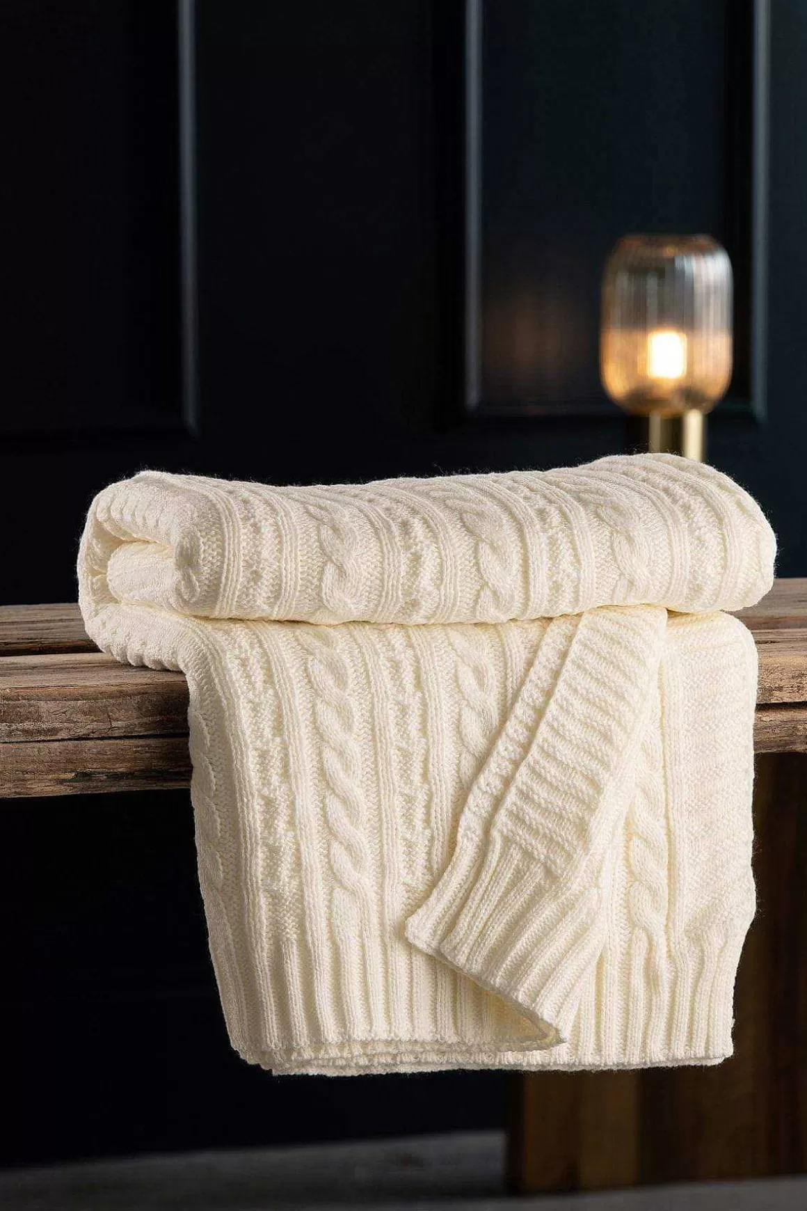 Galway Crystal Soft White Aran Knit Throw Cheap
