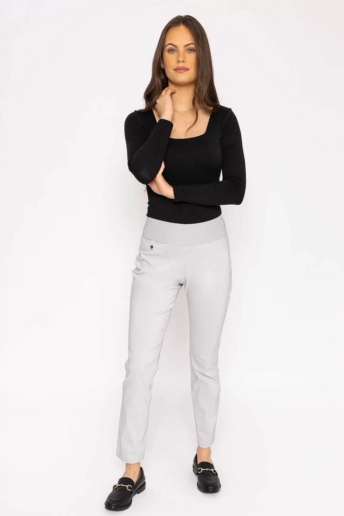 Kelly & Grace Weekend Straight Leg Bengaline Pant In Grey Best