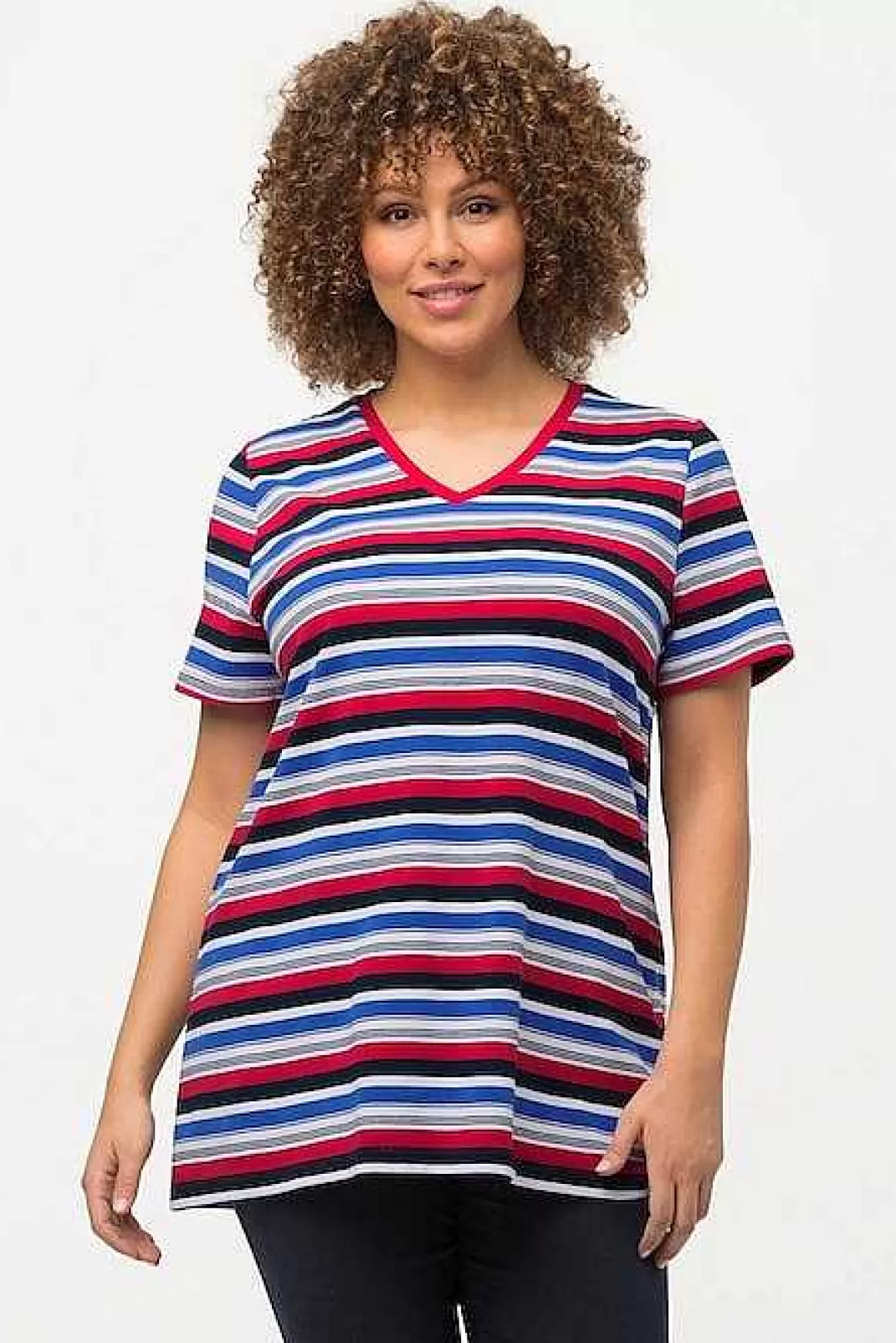 Ulla Popken Striped Short Sleeve Top In Multi Print Hot