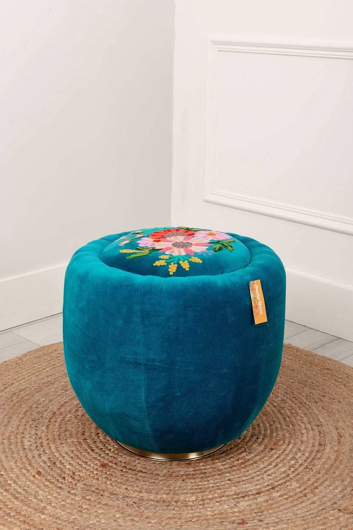 Carraig Donn HOME Velvet Floral Embroidered Footstool Cheap