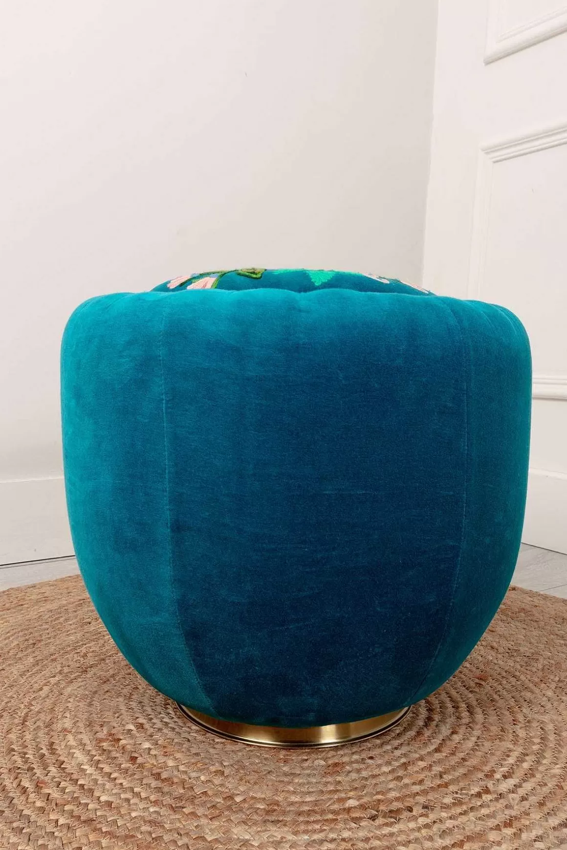 Carraig Donn HOME Velvet Floral Embroidered Footstool Cheap
